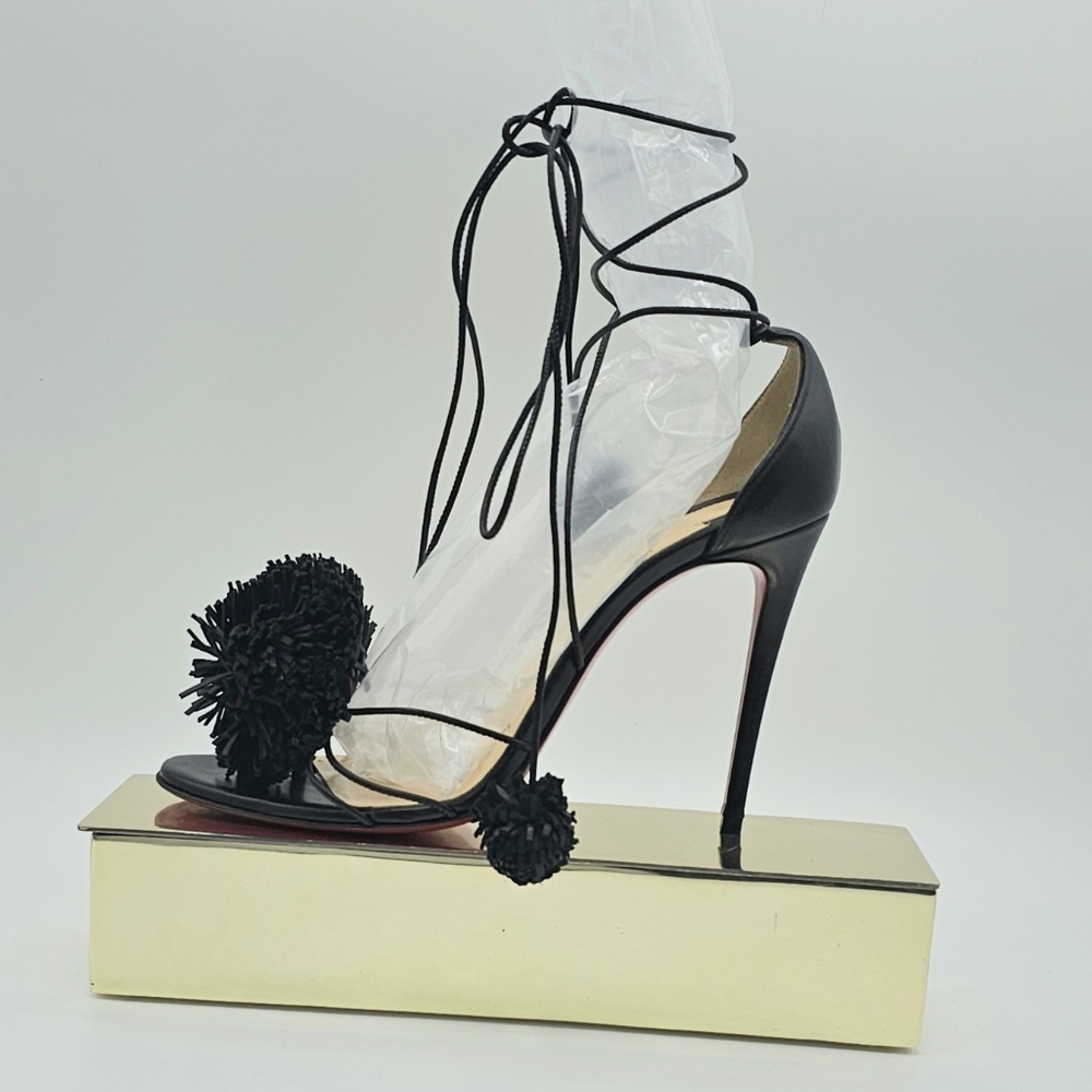 Elegant Black Women's Shoe with Pom-Pom Detail 37 1/2 Christian Louboutin - Picture 2 of 16